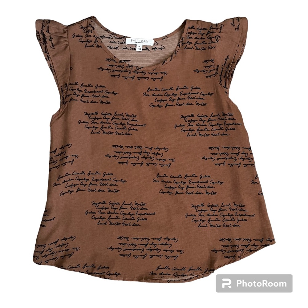 NWT Sweet Rain Womens Size M Brown/ Brownish Mauve Top w/ Ruffled Cap Sleeves
